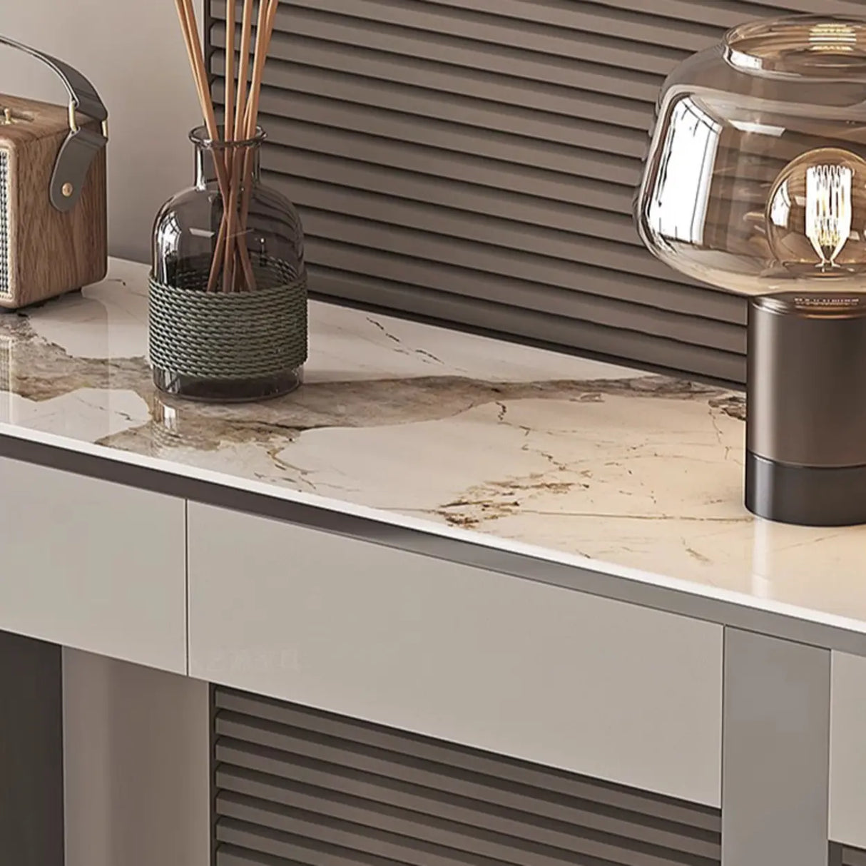 Sintered Stone Rectangular Marble Storage Console Table Image - 7