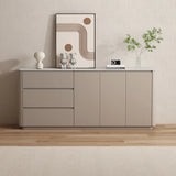 Sintered Stone Top Wood White Drawers and Shelves Buffet Image - 1