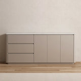 Sintered Stone Top Wood White Drawers and Shelves Buffet Image - 7