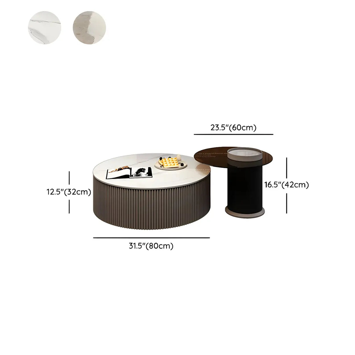 Slate Glass Round Drum Base Coffee Table with Storage Image - 15