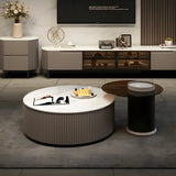 Slate Glass Round Drum Base Coffee Table with Storage Image - 1