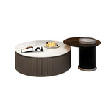 Slate Glass Round Drum Base Coffee Table with Storage Image - 9