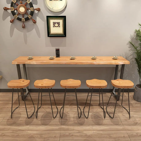 Sled Base Natural Wood Backless Bar Table with Steel Legs Image - 1