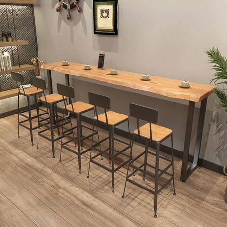 Sled Base Natural Wood Backless Bar Table with Steel Legs Image - 2
