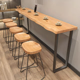 Sled Base Natural Wood Backless Bar Table with Steel Legs Image - 5