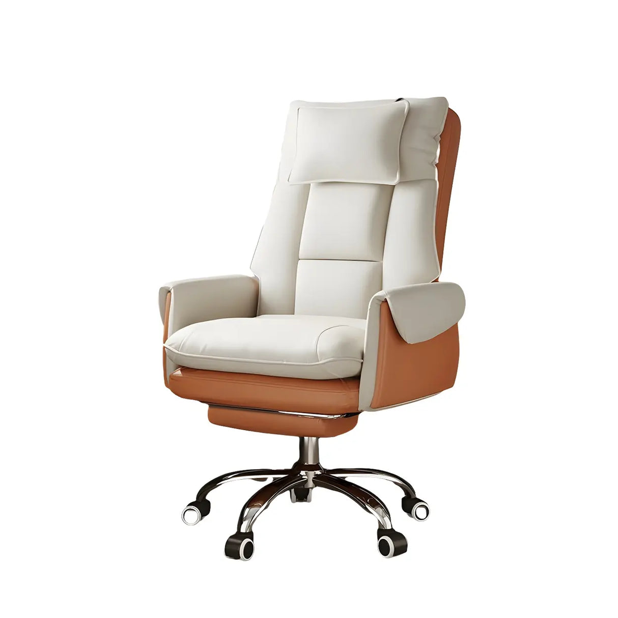 Sleek Beige Adjustable Ergonomic Leather Executive Chair Image - 11