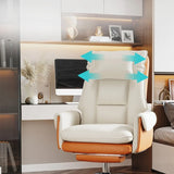 Sleek Beige Adjustable Ergonomic Leather Executive Chair Image - 4