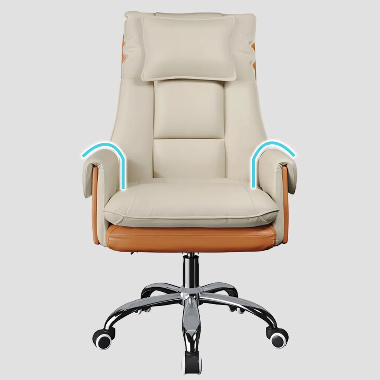 Sleek Beige Adjustable Ergonomic Leather Executive Chair Image - 5