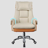 Sleek Beige Adjustable Ergonomic Leather Executive Chair Image - 5