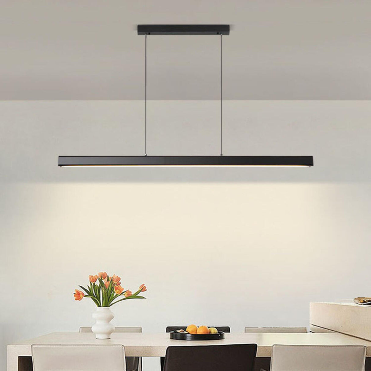 Sleek Black Linear LED Kitchen Island Hanging Light Image - 4