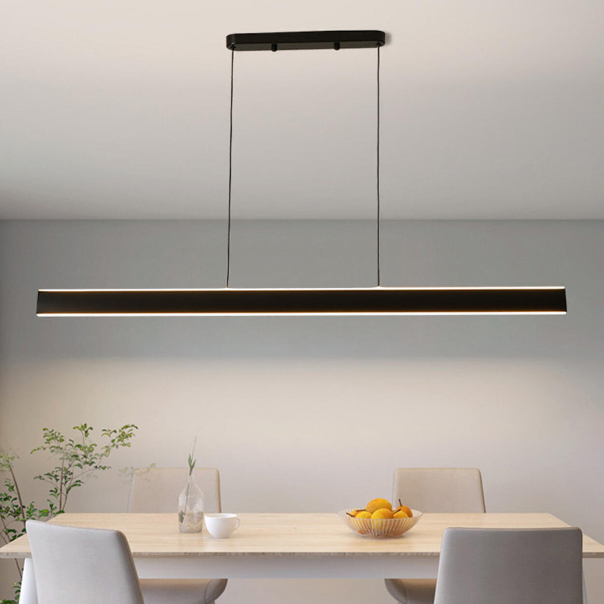 Sleek Black Linear LED Kitchen Island Hanging Light Image - 6
