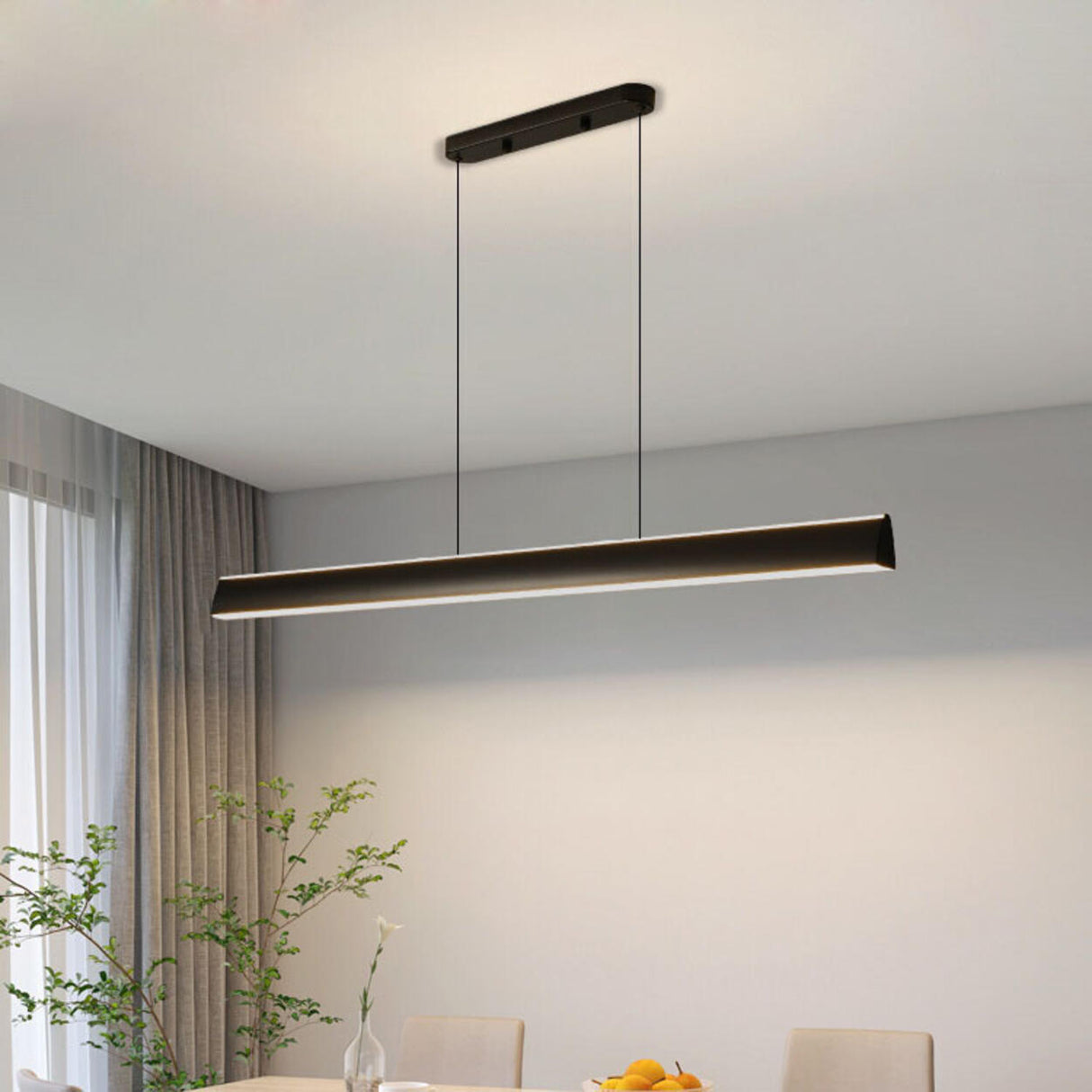 Sleek Black Linear LED Kitchen Island Hanging Light Image - 8