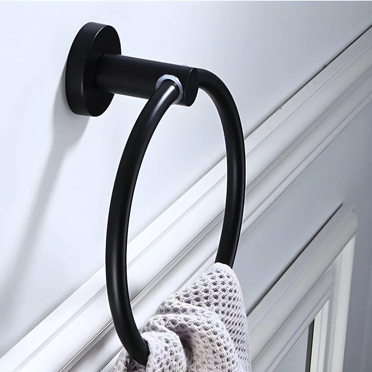 Sleek Black Metal Bathroom Organizer Set with Hooks Image - 16
