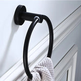 Sleek Black Metal Bathroom Organizer Set with Hooks Image - 16