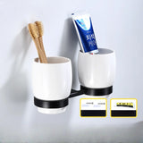 Sleek Black Metal Bathroom Organizer Set with Hooks Image - 17
