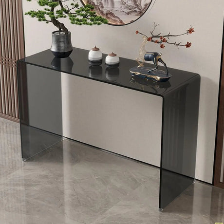 Sleek Black Sled Base Glass Modern Standard Console Table Image - 1
