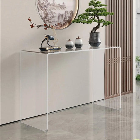 Sleek Black Sled Base Glass Modern Standard Console Table Image - 2