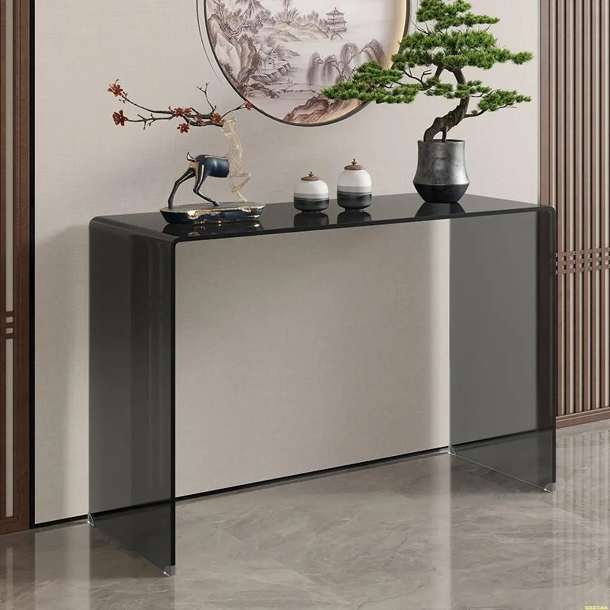 Sleek Black Sled Base Glass Modern Standard Console Table Image - 3