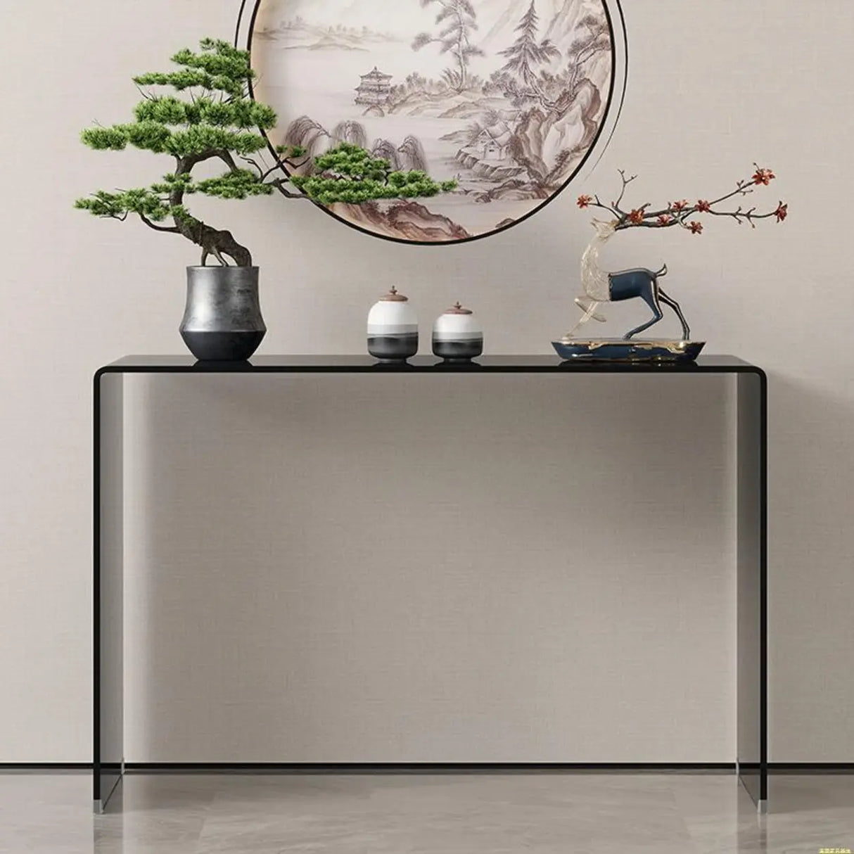 Sleek Black Sled Base Glass Modern Standard Console Table Image - 4