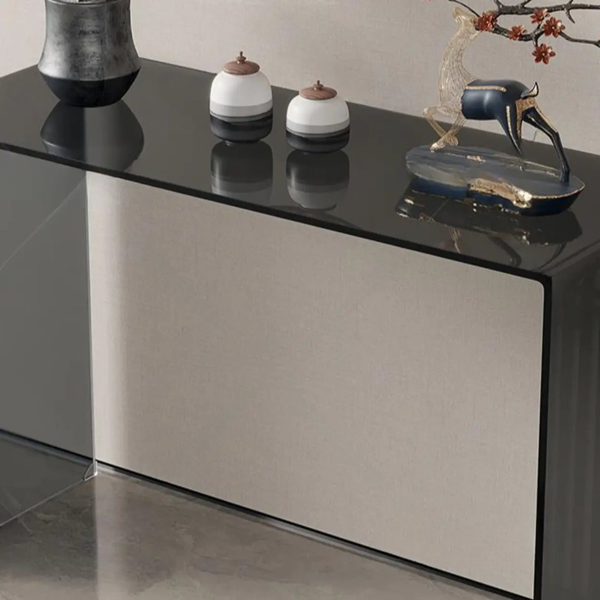 Sleek Black Sled Base Glass Modern Standard Console Table Image - 5