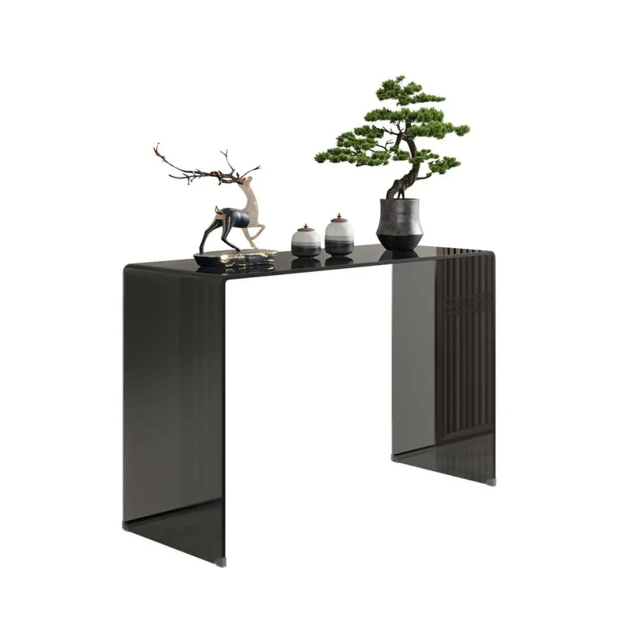 Sleek Black Sled Base Glass Modern Standard Console Table Image - 7