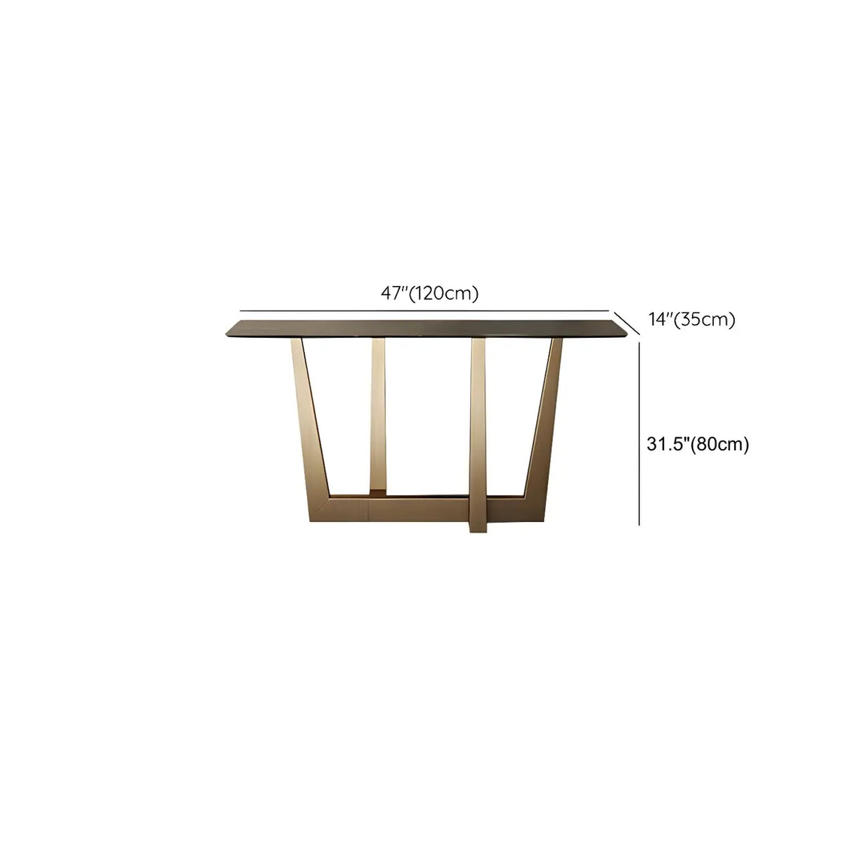 Sleek Black Stone Top Gold Abstract Frame Console Table Image - 11