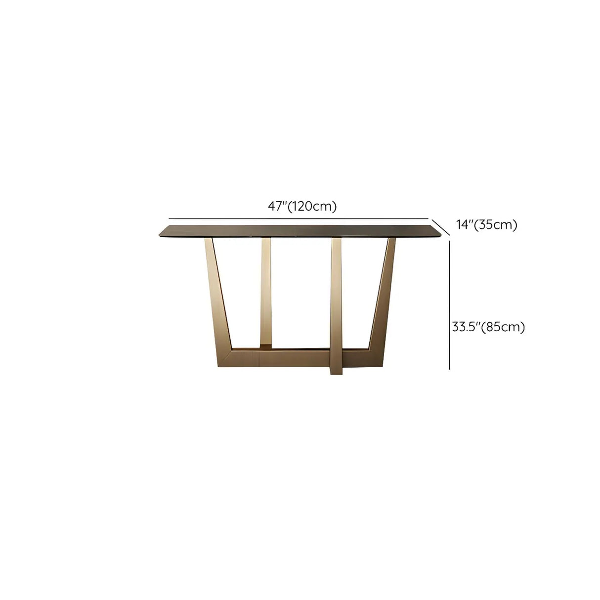 Sleek Black Stone Top Gold Abstract Frame Console Table Image - 11