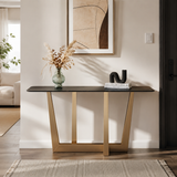 Sleek Black Stone Top Gold Abstract Frame Console Table Image - 14