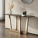 Sleek Black Stone Top Gold Abstract Frame Console Table Image - 4