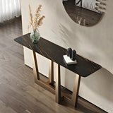Sleek Black Stone Top Gold Abstract Frame Console Table Image - 6