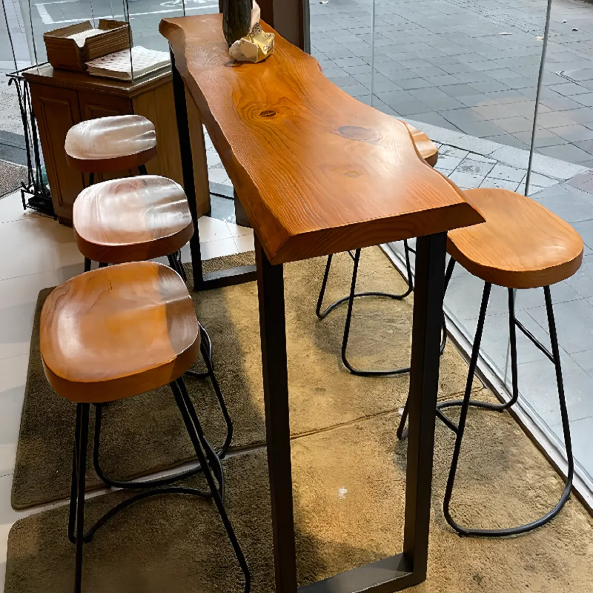 Sleek Brown Slim Rectangular Wood Large Bar Table Image - 3