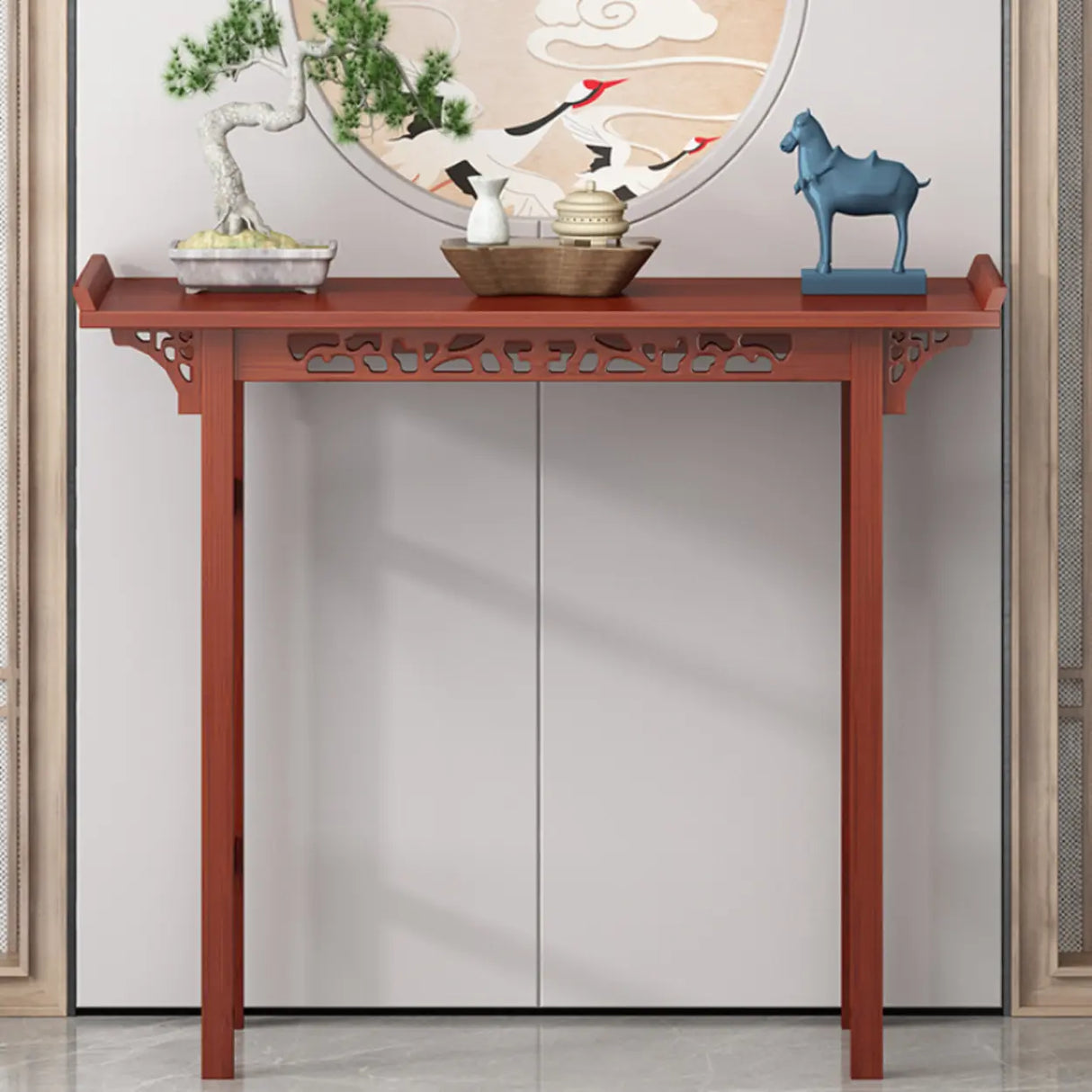 Sleek Double Pedestal Rectangle Mahogany Console Table Image - 1