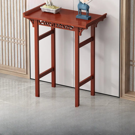 Sleek Double Pedestal Rectangle Mahogany Console Table Image - 2