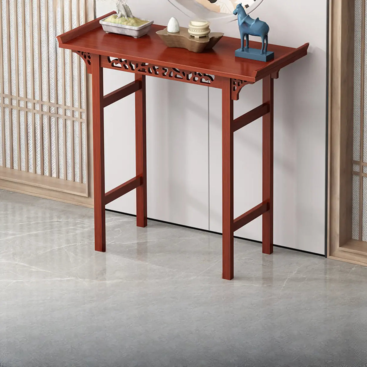 Sleek Double Pedestal Rectangle Mahogany Console Table Image - 3