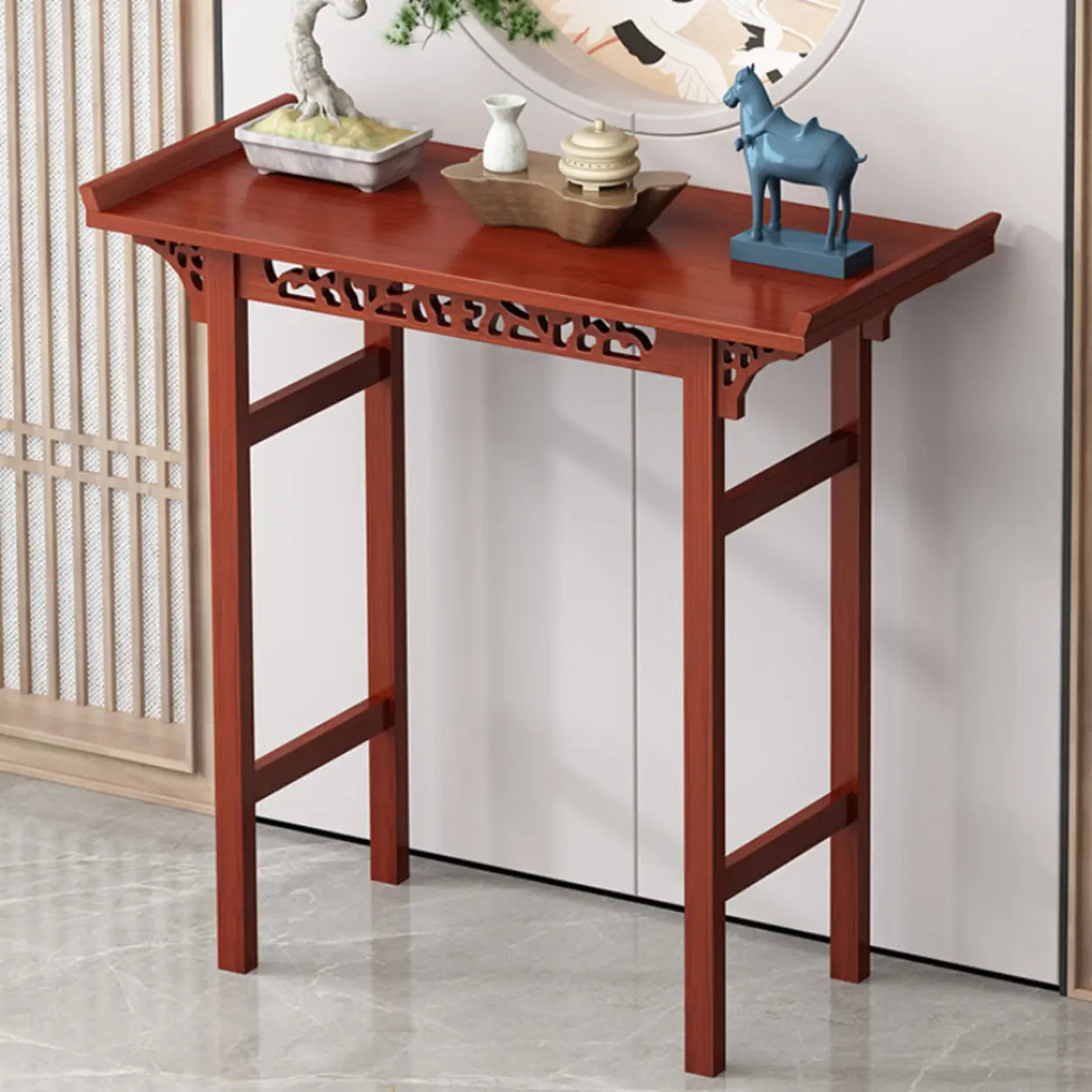 Sleek Double Pedestal Rectangle Mahogany Console Table Image - 4