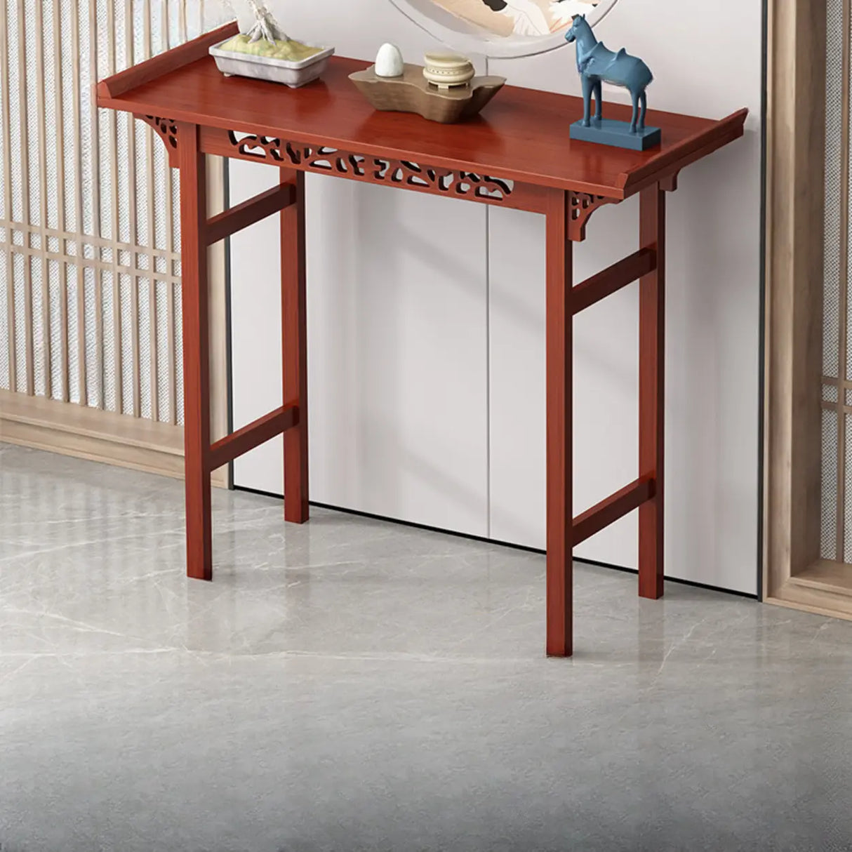 Sleek Double Pedestal Rectangle Mahogany Console Table Image - 5