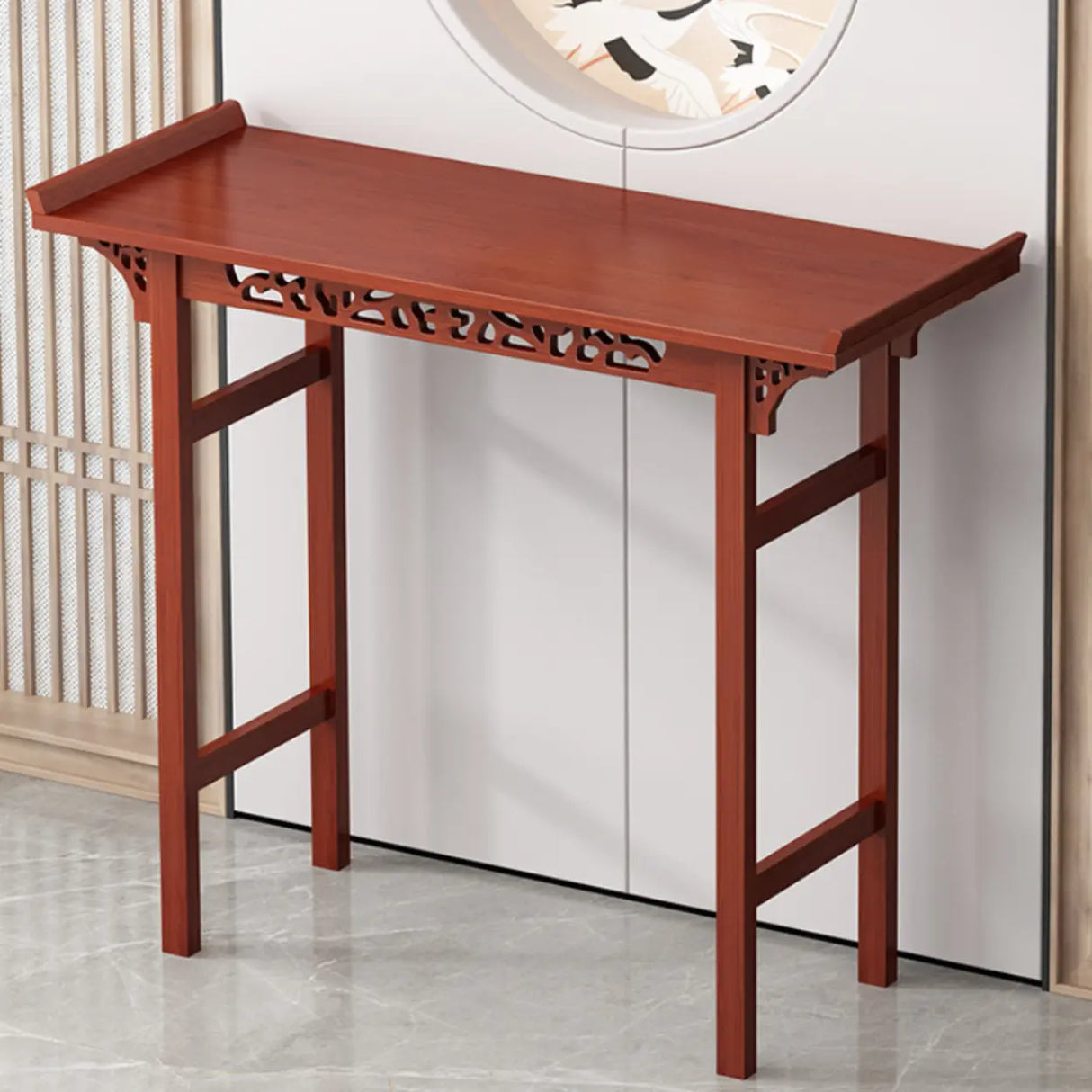 Sleek Double Pedestal Rectangle Mahogany Console Table Image - 6