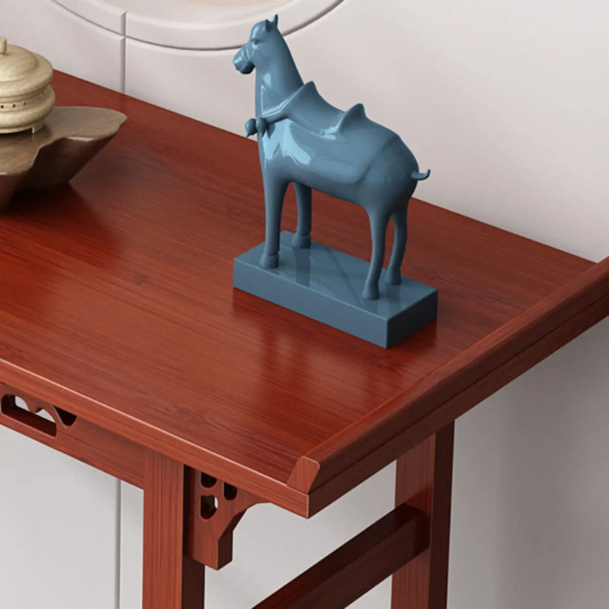 Sleek Double Pedestal Rectangle Mahogany Console Table Image - 8