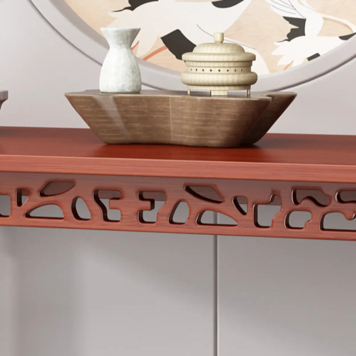 Sleek Double Pedestal Rectangle Mahogany Console Table Image - 9