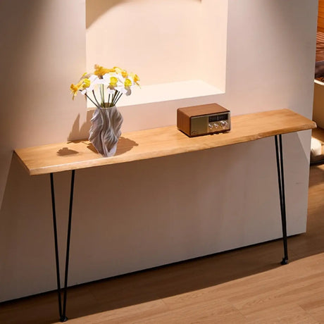 Sleek Double Pedestal Wood Natural Entry Console Table Image - 1