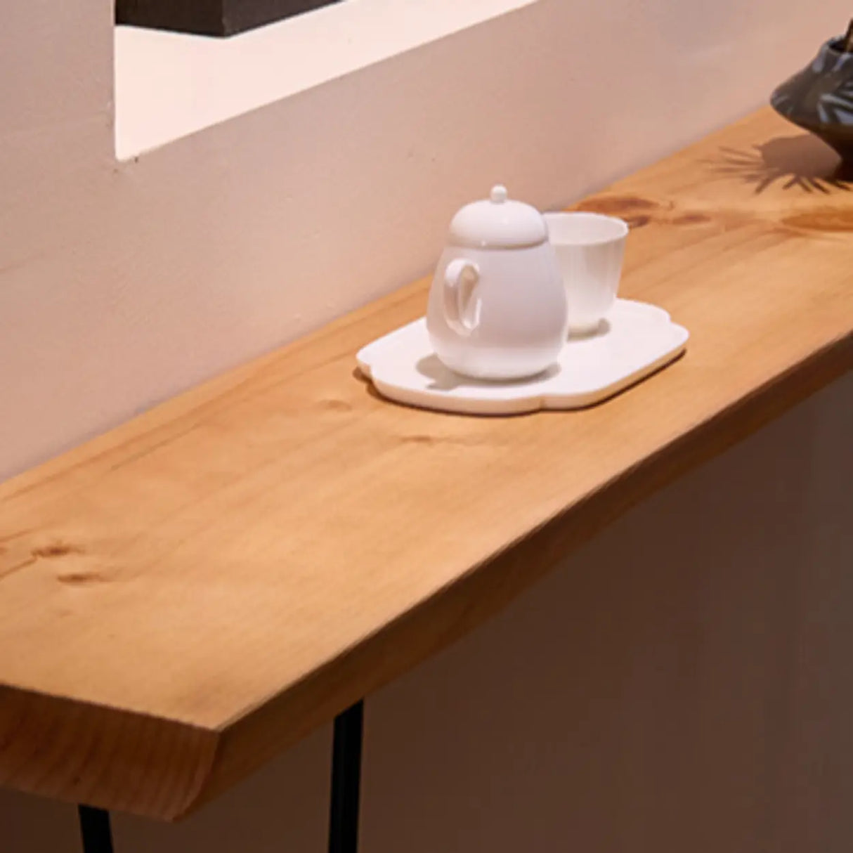 Sleek Double Pedestal Wood Natural Entry Console Table Image - 6