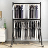 Sleek Dual Rods Gold Metal Rolling Hallway Coat Rack Image - 2