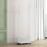 Sleek Gold Metal Coat Rack with Storage Basket and Casters Image - 12