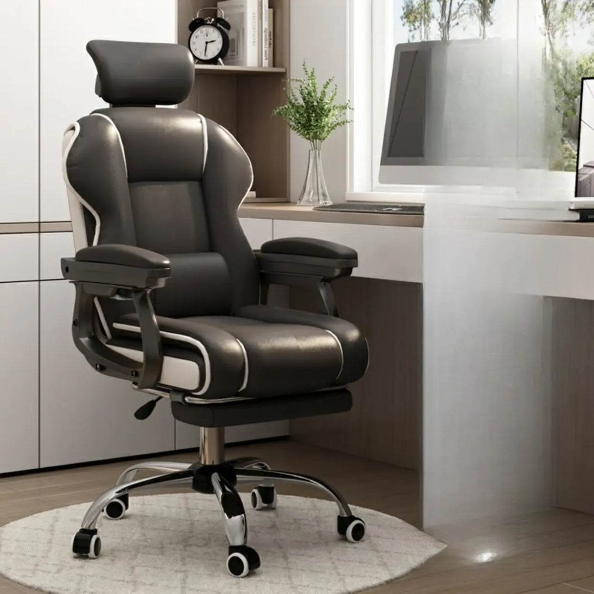 Sleek High-Back Leather Steel Adjustable Executive Chair Image - 19
