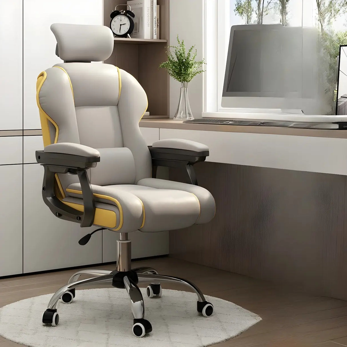 Sleek High-Back Leather Steel Adjustable Executive Chair Image - 3