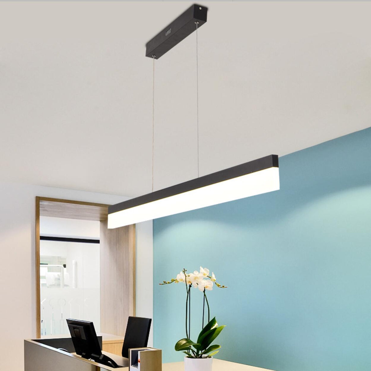 Sleek Linear Black LED Pendant Light Kitchen Island Image - 1