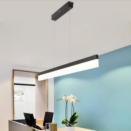 Sleek Linear Black LED Pendant Light Kitchen Island Image - 1