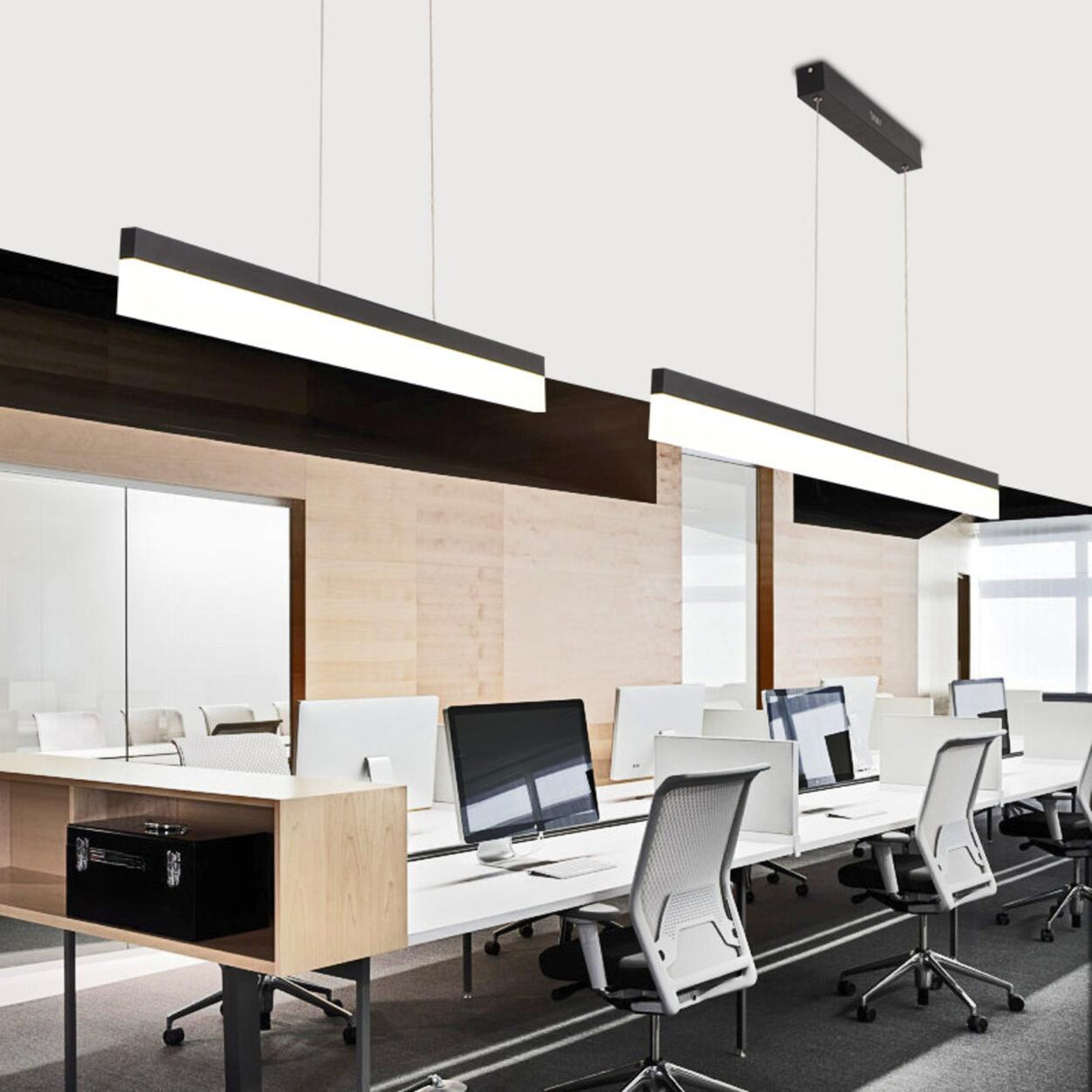 Sleek Linear Black LED Pendant Light Kitchen Island Image - 3