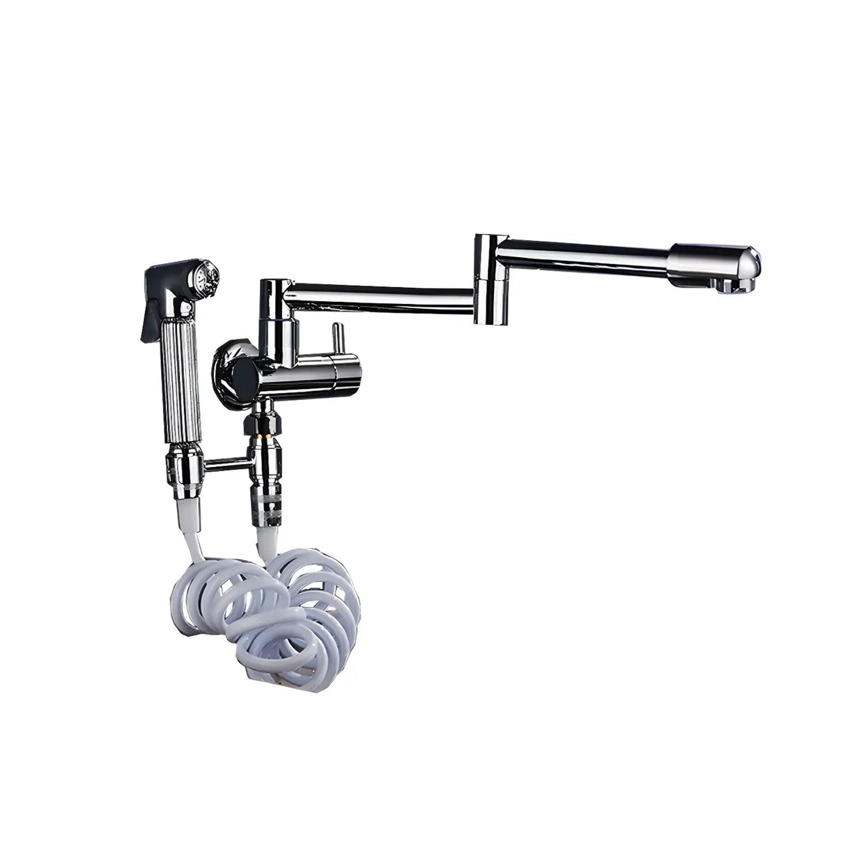Sleek Low Arc Chrome Wall-Mounted Folding Kitchen Faucet Image - 11