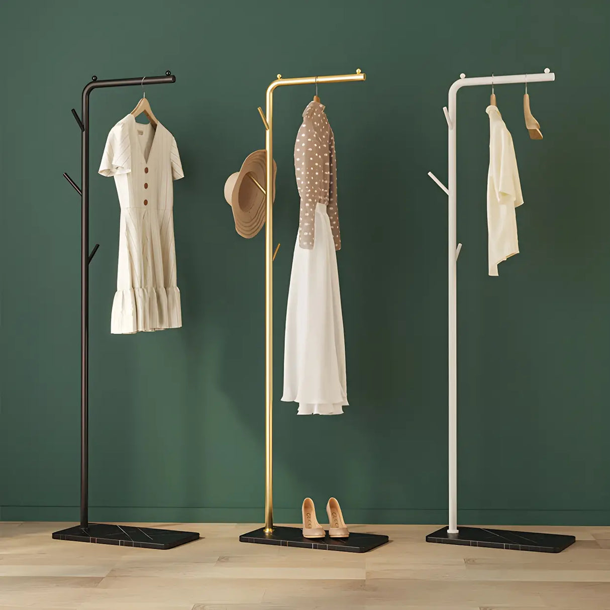 Sleek Metal Black Tall Freestanding Coat Rack with Hooks Image - 20